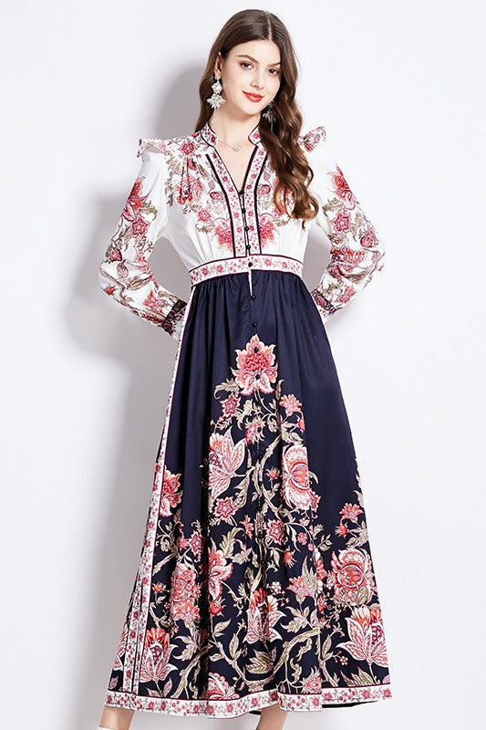 Garden Whispers Long Sleeve Maxi Dress